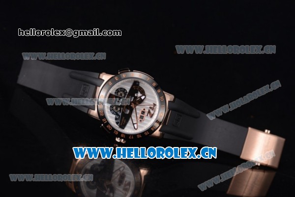 Ulysse Nardin Executive Dual Time & Big Date Asia ST25 Automatic Rose Gold Case White Dial Black Bezel and Black Rubber Strap - Click Image to Close
